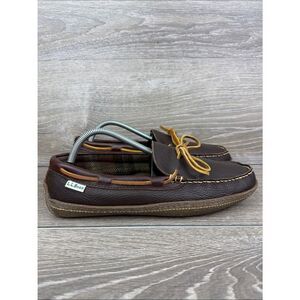 L.L. Bean Hand-Sewn Flannel Lined Men's Sz 9M Brown Slip On Moccasin Loafers